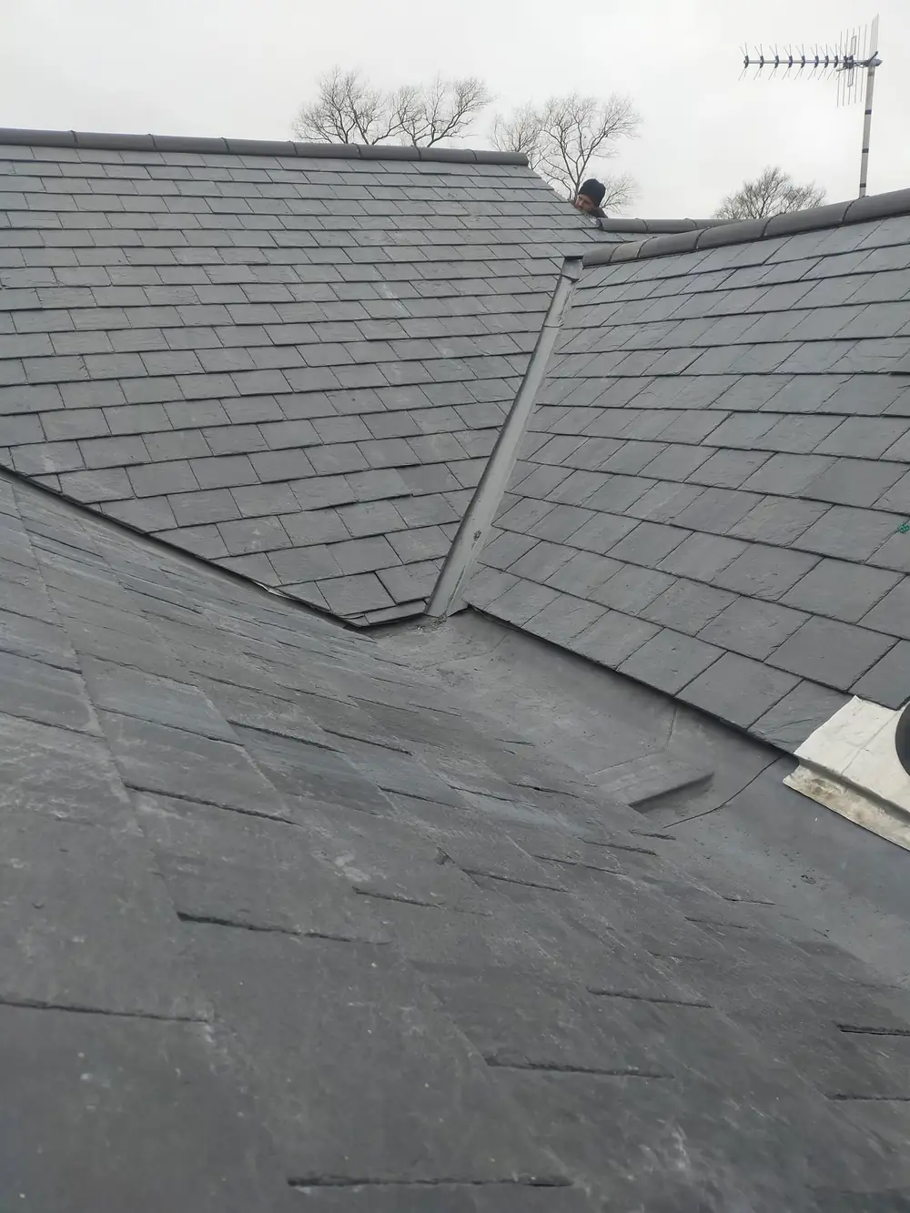 Slate roof with lead valley